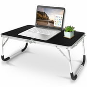Foldable Laptop Table for Bed, Lap Desk Breakfast Serving Bed Tray, Portable Mini Lightweight Alumium Picnic Table, Foldable in Half with Inner Storage Space, Carry Handle