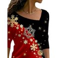 thumbnail image 3 of DYMADE Women Christmas Printed Diagonal Collar Long Sleeve Casual Slim T-shirt, 3 of 4