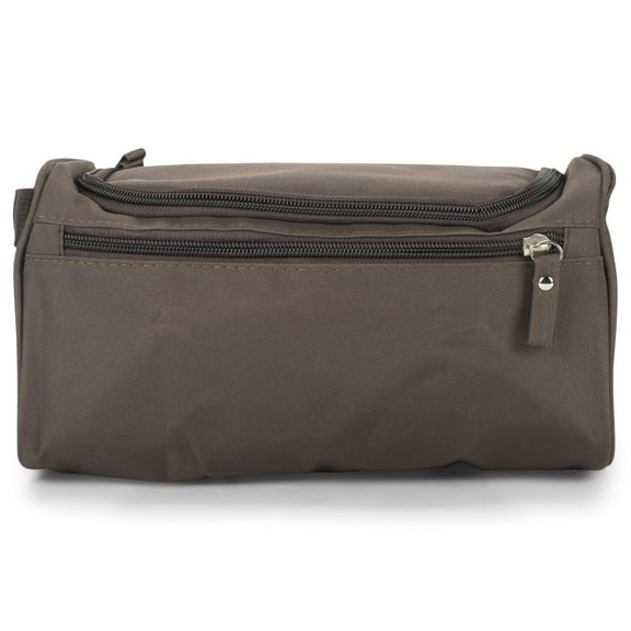 Men's Coffee Brown 9.5 x 5.75 Canvas and Leather Toiletry Bag Dopp Kit