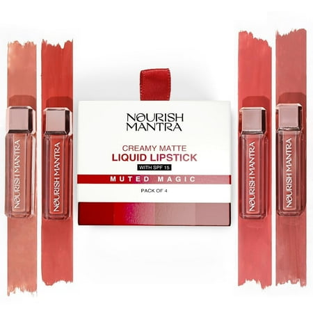 Nourish Mantra Matte Liquid Lipstick with SPF| Mini Lipstick | Water Proof |Smudge Proof | Transfer Proof | Long Lasting For All Skin Tones Set of - 4 (1.2ml Each)
