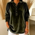 thumbnail image 2 of Hurxie Women's Fleece Shirt Solid Color Crew Neck Sweater, Loose Button Pullover Long-Sleeved Sweater Shirt Army Green,3XL, 2 of 5