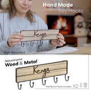 Snapinvent Wall Mounted Key Hooks Holder | Entryway Wooden Keys Hanger Organizer | Natural Wall-mount Wood & Metal Key-hooks