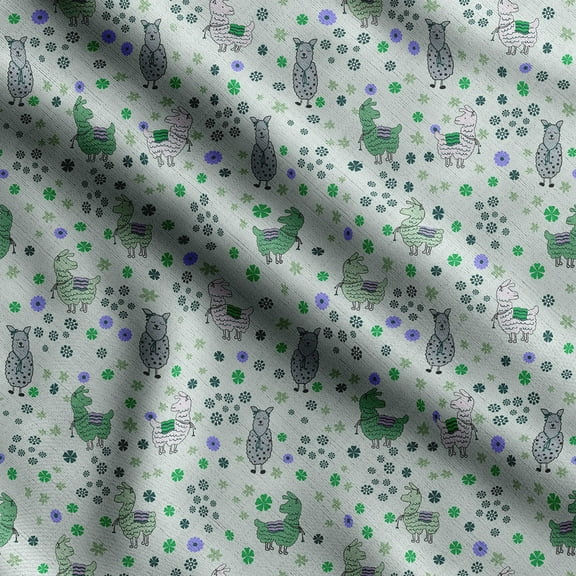 Soimoi Llama Alpaca Print, Silk Fabric, Decor Sewing Fabric by The Yard 42 Inch Wide,Decorative Fabric for Shirts Suits Ties, Green