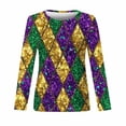 thumbnail image 4 of LEKWK Mardi Gras Shirts for Women Intricate Mask Graphic Slim Fit Long Sleeve Tops Crew Neck Casual Daily Trendy Tops Outfits, 4 of 5