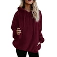 thumbnail image 3 of Hoodies for Women Fall Winter Long Sleeve Half Zip Fuzzy Plain Hooded Sweatshirt Pullover Tops, 3 of 4