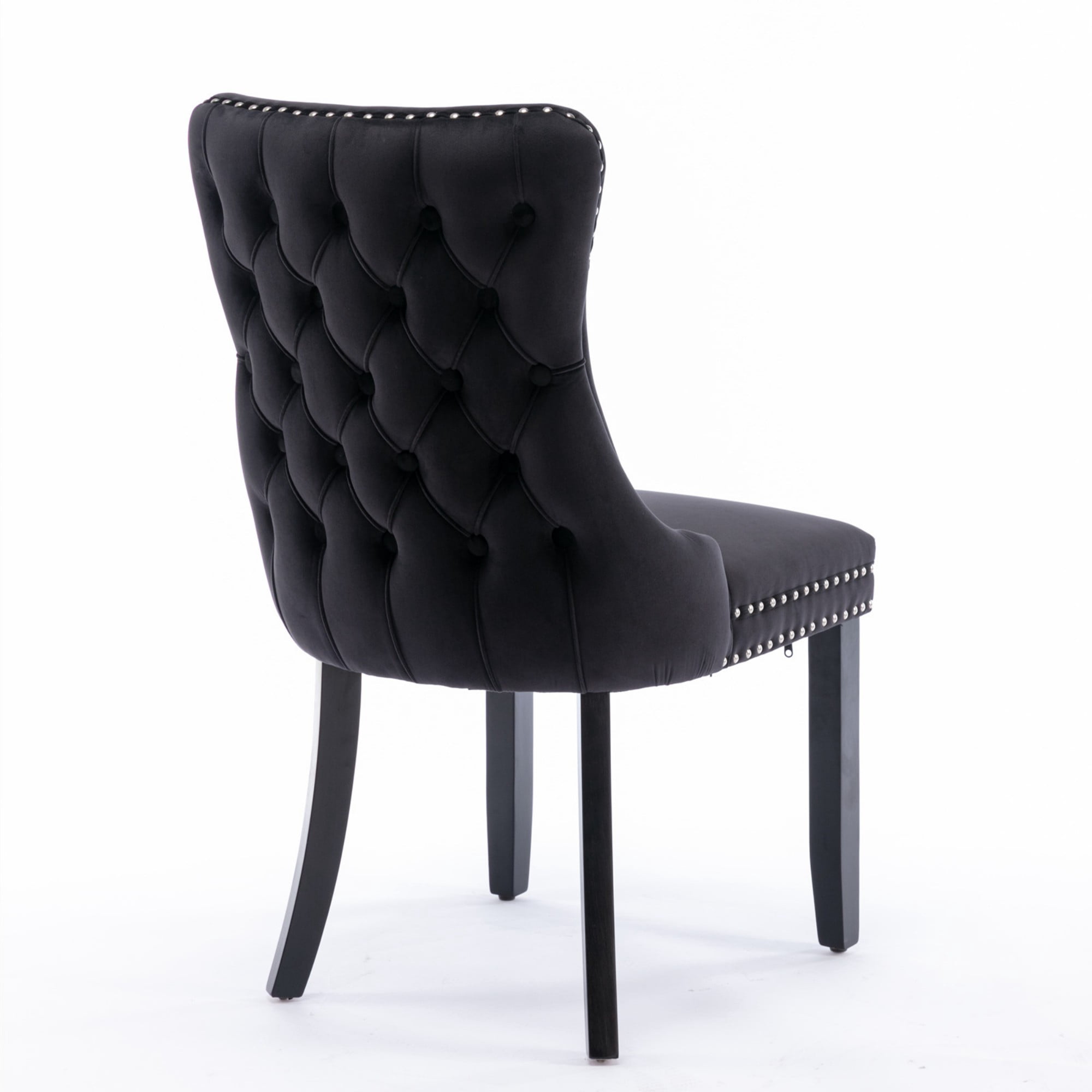 BSHTI 37" Velvet Upholstered Wingback Dining Chairs Set of 2 with Wood Frame, Foam Seat, Rivet Trim, Adjustable Feet for Dining Room (Black)