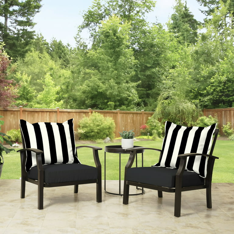 Better Homes & Gardens 18 x 19 Black Stripe Rectangle Outdoor Seat  Cushion (2 Pack)