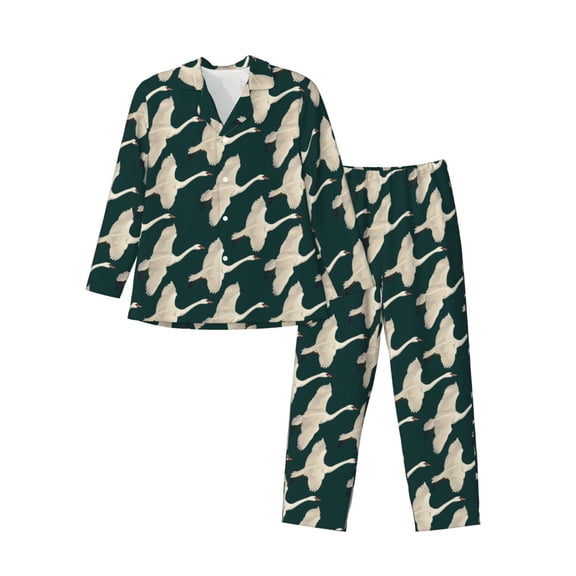 Hirioo Flying Swans for Men's Pajama Sets 2 Piece Pjs Men's Long-Sleeved Pajama Set Button Down Sleepwear,S-XXL-X-Large