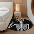 thumbnail image 3 of Skull Round Living Room Rugs 6 ft, Abstract Funny Black Skeleton Boho Hippie Gesture Black Background Washable Area Rug with Non-Slip Sturdy Edge Binding Round Carpet for Kitchen Office Bedroom, 3 of 9