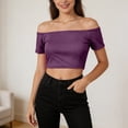 thumbnail image 2 of Daznico Women's Off The Shoulder Short Sleeve Crop Top Casual Summer Slim Fit Tops,S, 2 of 5