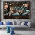thumbnail image 5 of Mudket Leopard on Teal Carved Sofa with Peony Flowers Canvas Wall Art, French Luxury Wall Pictures for Living Room Print for Apartment Home Decor , Framed Ready to Hang - 12"L x 8"W, 5 of 9