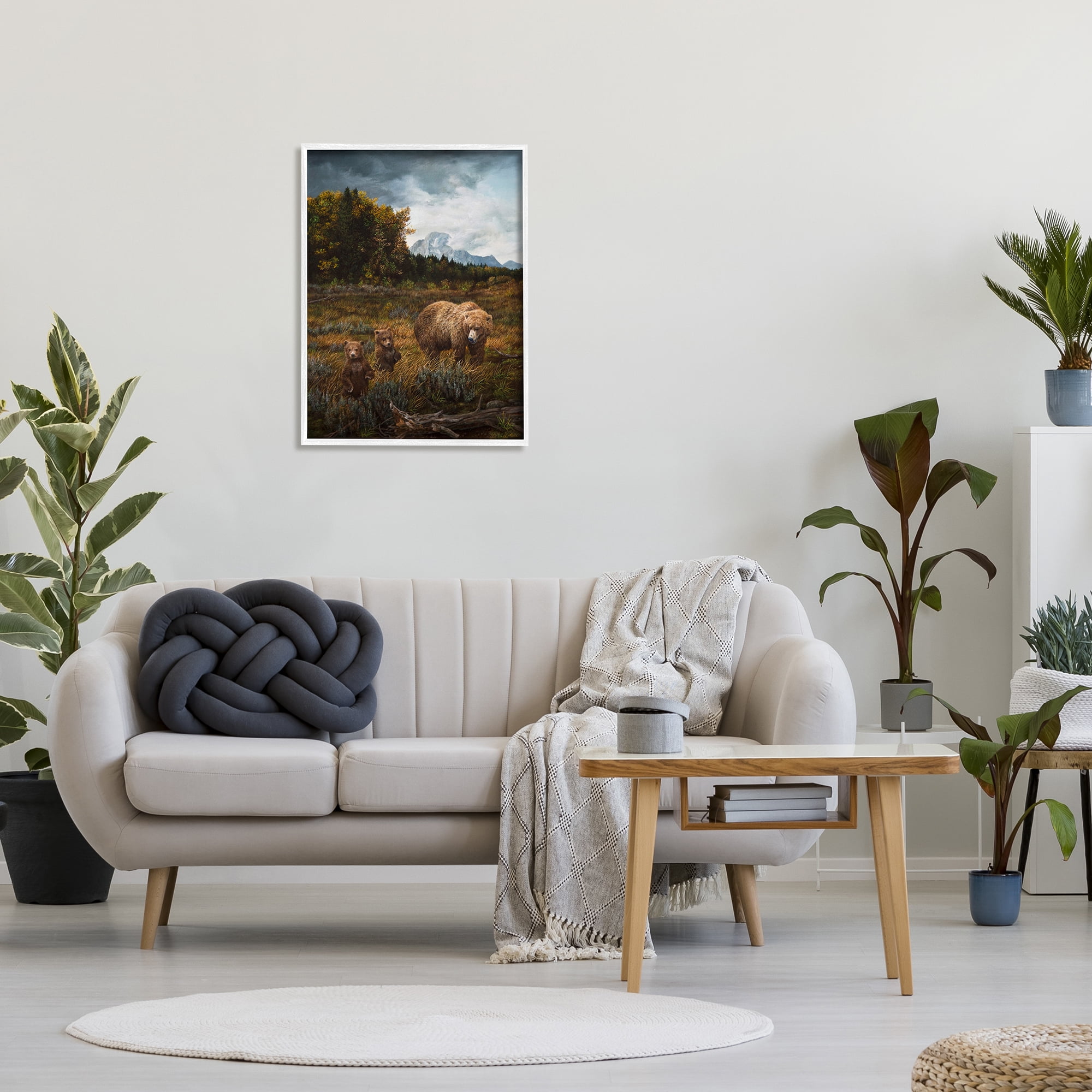 Stupell Industries Bears in Nature Scene Animals & Insects Painting White Framed Art Print Wall Art, 24 x 30