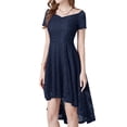thumbnail image 4 of Jdlsppl Women's Short Sleeve Cocktail Dresses Ladies Lace Overlay Off the Shoulder Sweetheart Neck Evening Gown Homecoming Party Dress Wedding Guest High Low Skater Dress Navy Medium, 4 of 5