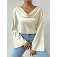 thumbnail image 5 of Women'S Draped Cowl Neck Bell Long Sleeve Asymmetrical Hem Blouse Top Color M, 5 of 9