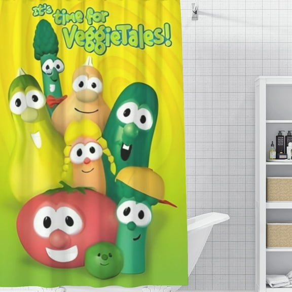 Veggietales Birthday Party Shower Curtain 35*70.8 Inches Waterproof And Durable Vivid Patterns Instantly Elevates Bathroom Style