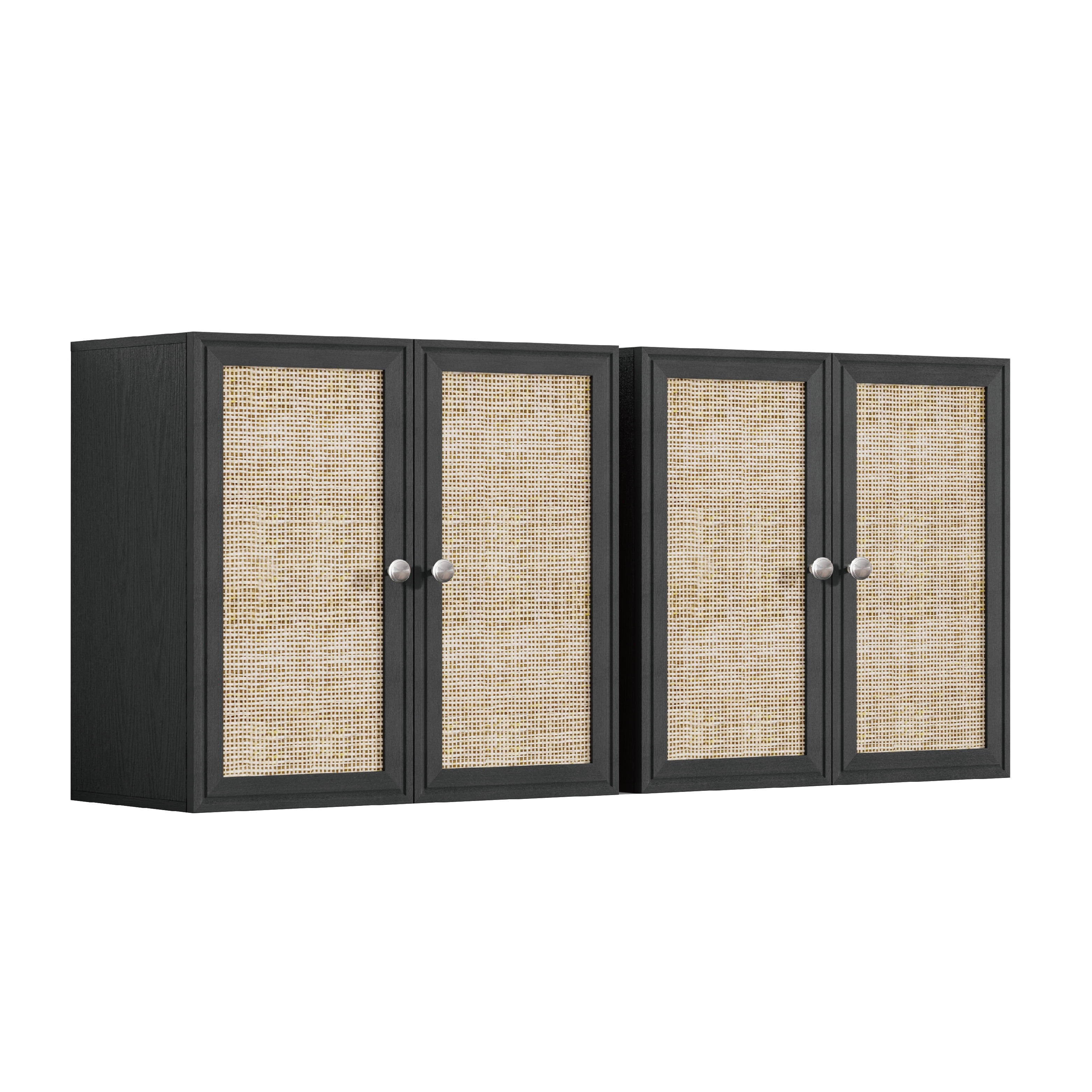 POLIHOME Wall Cabinet Storage-Rattan Laundry Cabinet,Wall Mounted Cabinet with Adjustable Shelves, 24INCH X 2PCS，Black