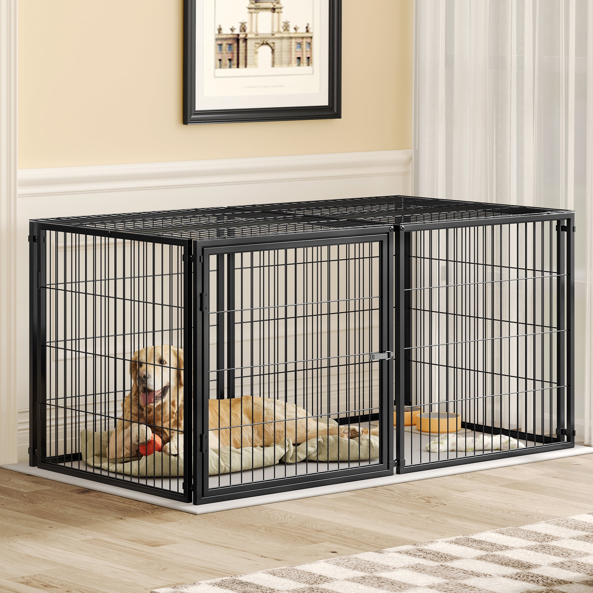 Jopath 63.7" Indoor Dog Cage with Top Pet Cage Dog Kennel for Medium Dogs Puppy Dog Playpen Black 63.7"L x 34.2"W x 31.7"H
