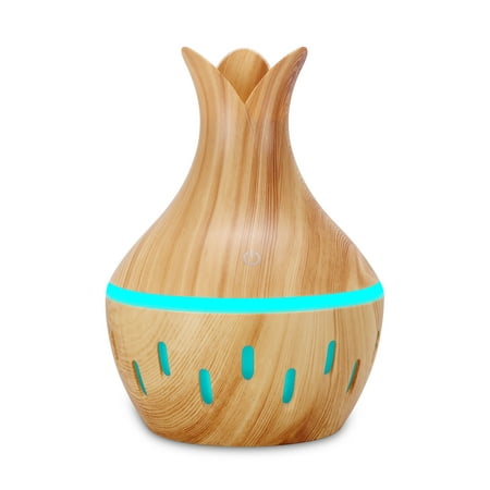 

Relanfenk Portable Humidifier 300ml LED Essential Oil Diffuser Aromatherapy Wood Grain Vase Aroma