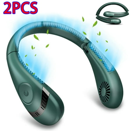 

Lishuaiier 2pcs Foldable neck fan USB charging portable bladeless fan portable cooling suitable for outdoor travel sports and office for men and women (Green)