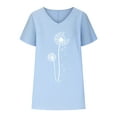 thumbnail image 6 of WREESH Women's Summer Fashion T-Shirts Loose Graphic V-Neck Tops in Cotton Linen Blended Blue, 6 of 6