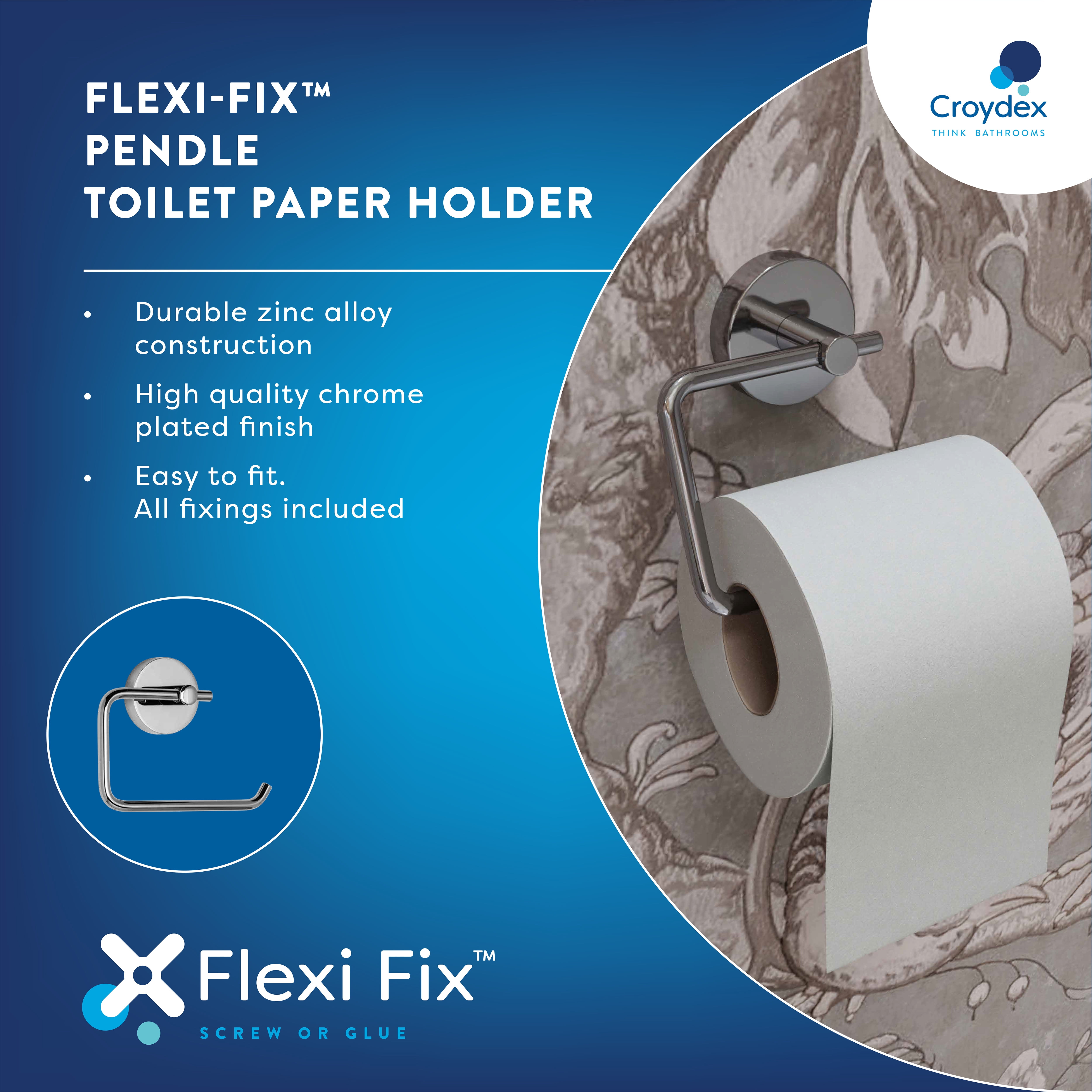 Croydex Pendle Toilet Paper Holder, Easy-to-Fit Flexi Fix Bracket, No Drilling Required