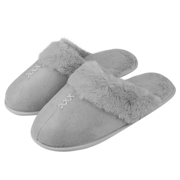 Women's Comfy and Soft Slip-On Plush Luxury Spa Slippers With Closed Toe (Gray) (US Women's Size 7)