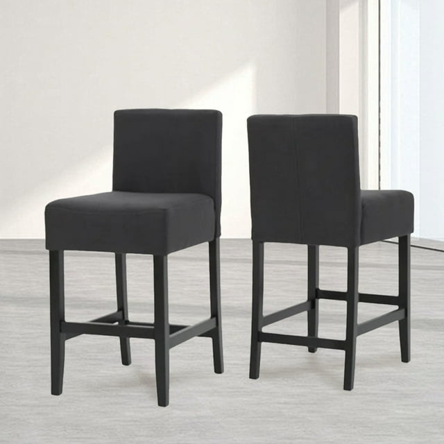 Set of 2 Bar Height Stools with Backs, Gray Fabric Upholstered Counter Stools with Footrest and Solid Wood Legs, Ideal for Modern Kitchen Island and Home Bar Setup