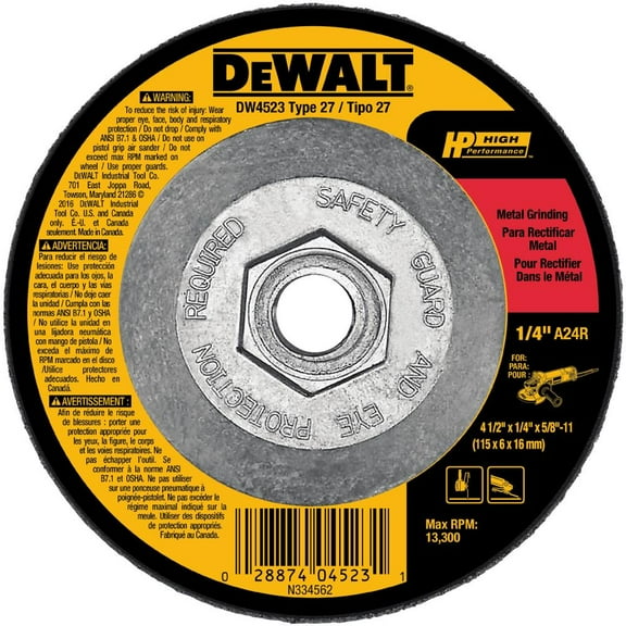 Dewalt-DW4523 High Performance Metal Grinding Wheel 4-1/2-in x 1/4-in