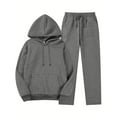 thumbnail image 3 of YOIAVAIOY Two Piece Outfits Womens Hoodie Track Suits Solid Jogging Athletic Tracksuit Kangaroo Pocket Hooded Sweatshirt and Wide Leg Sweatpants Pants Set Dark Gray XL, 3 of 4
