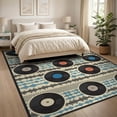 thumbnail image 3 of ODIKA Music Abstract Soundwave Vintage Record Icons Minimalist Vinyl Flowing Dynamic Foldable Easy Care for King Size Bedroom, Master Suite, Under Bed, 3 of 7