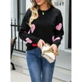 thumbnail image 3 of ZAXARRA Women's Heart Print Sweaters Long Sleeve Round Neck Loose Pullovers Valentine’s Day Knit Tops, 3 of 9