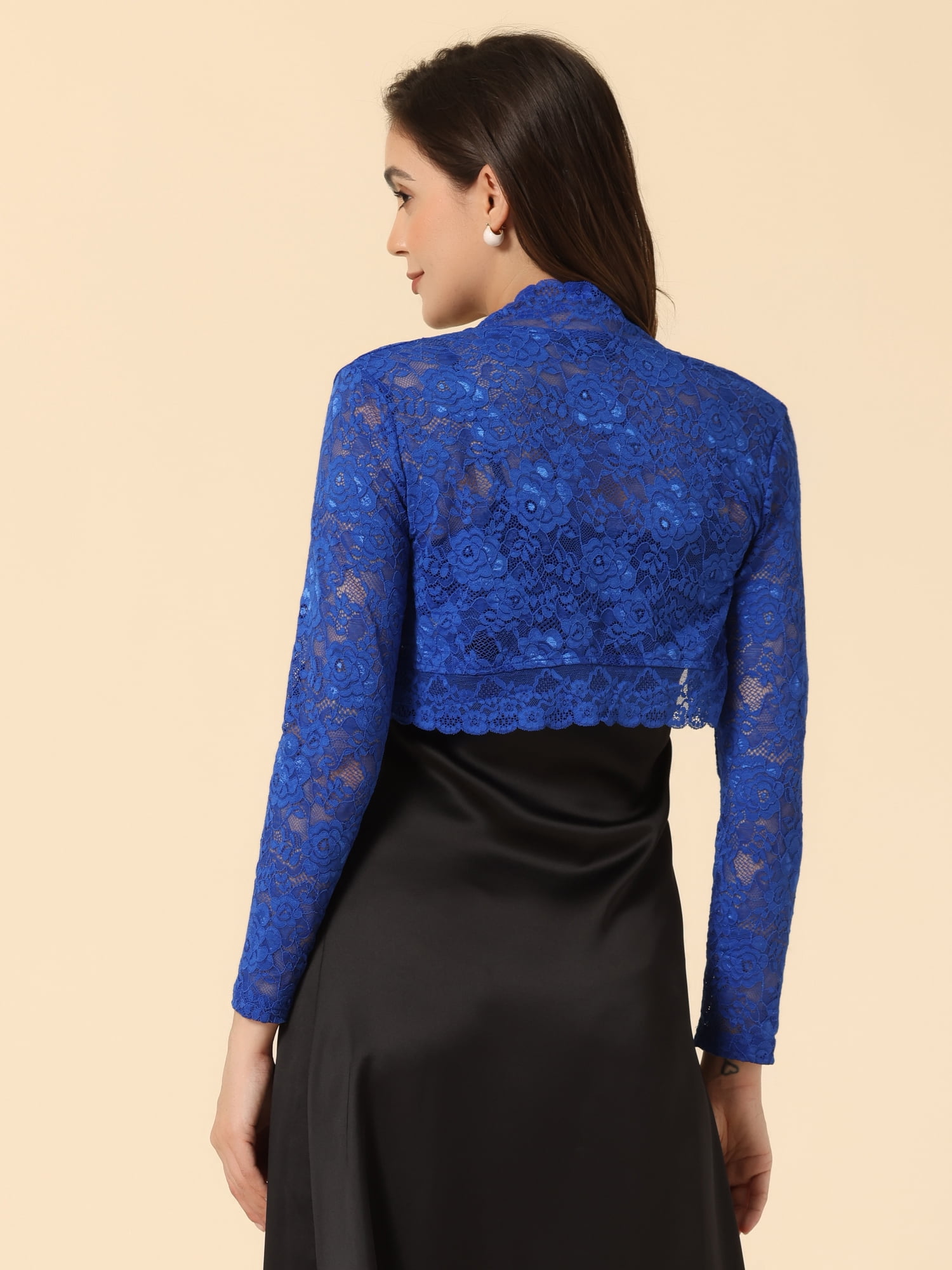 DARING DIVA Women's Lace Bolero Shrugs Sheer Crop Cardigan XS Royal Blue