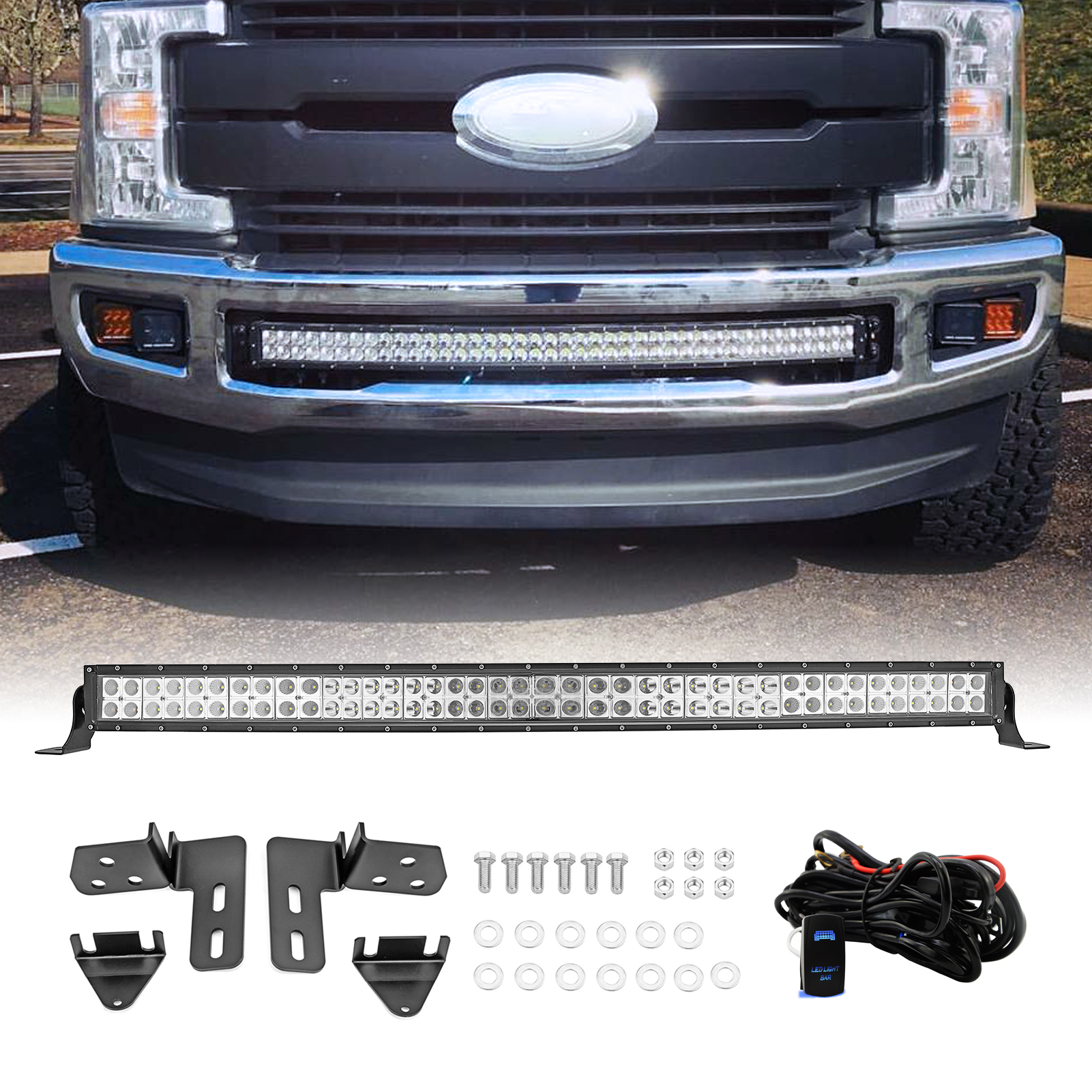 WEISEN Bumper 42" LED Light Bar Tow Hook Bracket Wire Kit For 1116