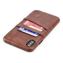 Dockem iPhone XS Max Exec M2 Wallet Case; Built-in Metal Plate, 2 Card Holder Slots, Brown