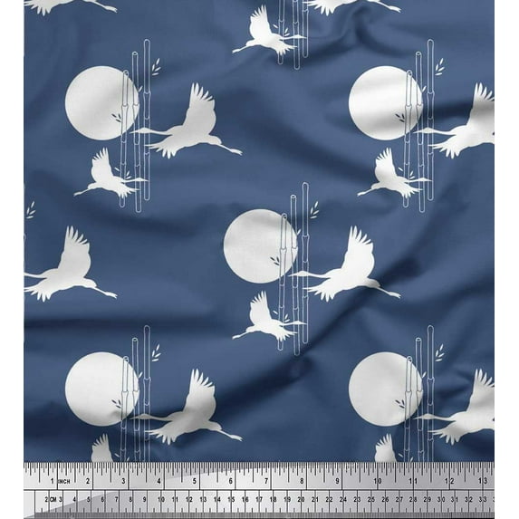 Soimoi Cotton Jersey Fabric Bamboo Tree,Moon & Stork Bird Decor Fabric Printed Yard 58 Inch Wide