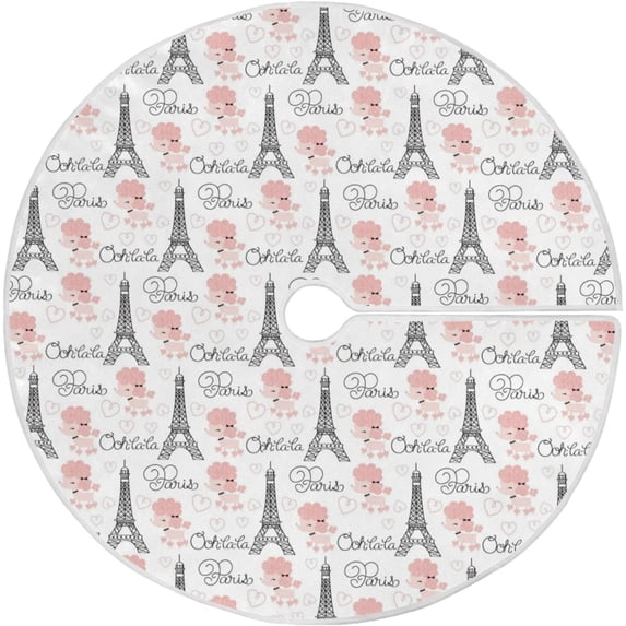 FMSHPON Paris Eiffel Tower Sheep Xmas Christmas Tree Skirt Stand Mat for Holiday Party Decoration Indoor Outdoor 36 inches