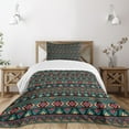 thumbnail image 3 of Ambesonne Vintage Quilted Bedspread Set 2 Pcs, Eastern Doodles, Twin Size, Dark Coral Aqua Yellow, 3 of 6