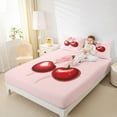 thumbnail image 4 of Feelyou Pink Bowknot Cherry Queen Sheet Sets for Kids, Kawaii Princess Ribbon Flat Sheet, Fairy Tale Style Queen Fitted Sheet, Luxury Bedroom Decor, 4pcs, 4 of 7