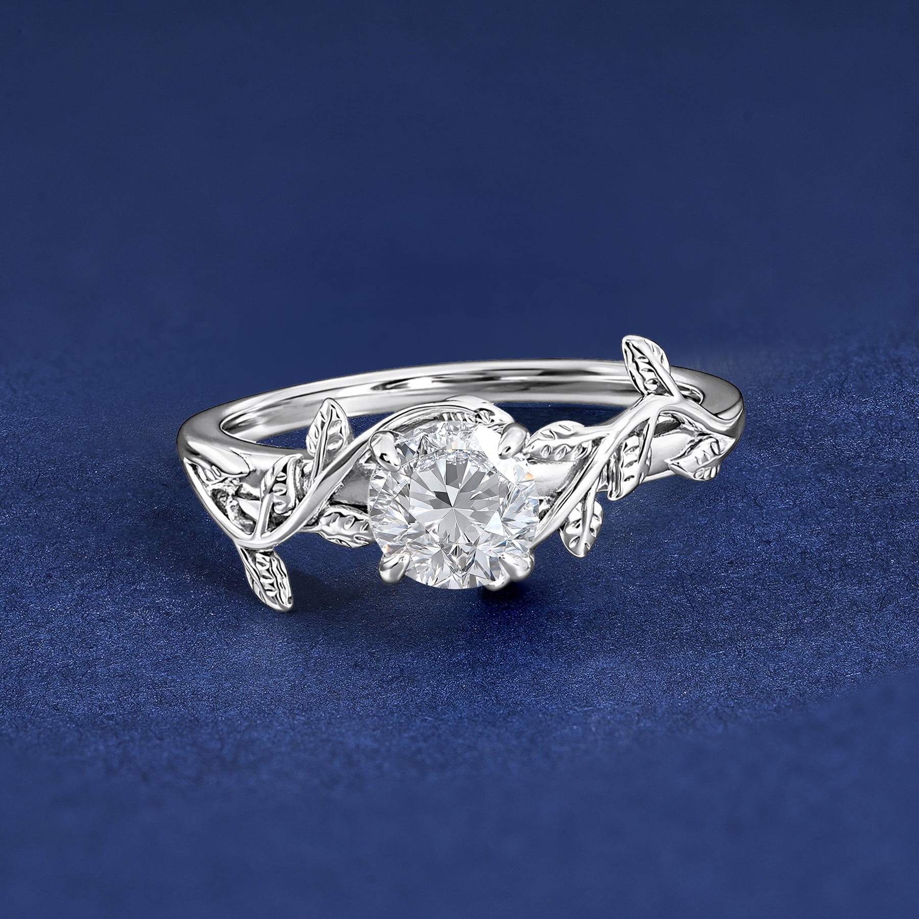 JeenMata 0.50 Carat Round Cut Moissanite Bohemian Engagement Ring - Vintage Moissanite Promise Ring - 18k White Gold Plating for Women