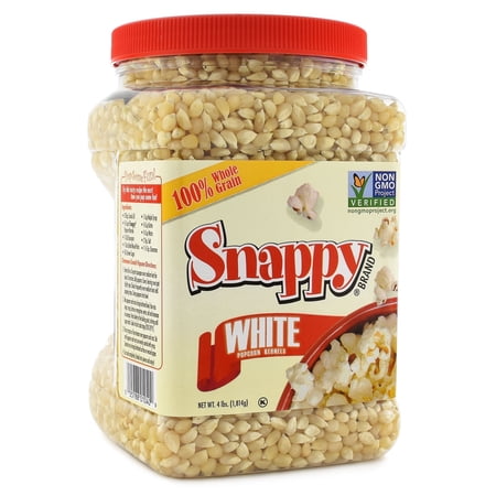 Snappy White Popcorn Kernels, 4 lb Resealable Jar, Non-GMO, for Machine or Stove