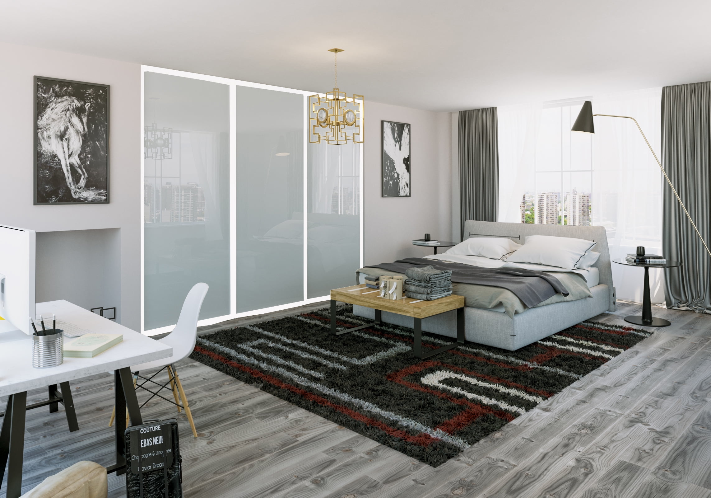 Milky Sliding Glass Room Dividers 3 Panels by Doors22