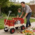 thumbnail image 5 of Wooden Garden Wagon with Steel Frame & Removable Sides, Utility Cart with 176 lb Capacity & All-Terrain Tires for Yard Work Garden Camping Beach Picnic Toy Storage, Red+White, 5 of 18