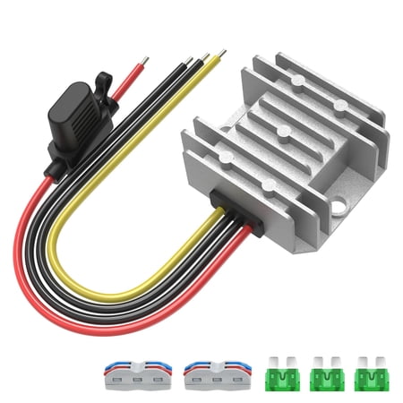 10A 120W Step Down Converter DC 17-65V to DC 12V Voltage Reducer Voltage Regulator Transformer with Fuses Holder Wire Terminals 14AWG Wire