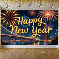 thumbnail image 6 of Fireworks Theme Happy New Year Banner City Night New Year Display Golden Lighted Letters Night Sky Design Holiday Backdrop for New Year Party City Celebration Holiday Photography, 6 of 9
