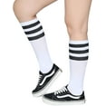 thumbnail image 3 of Classic Triple Stripes Over the Calf Cotton Retro Tube Socks for Men and Women,black/White, 3 of 4