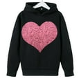 thumbnail image 5 of Girls Black Sequin Heart Hoodie, Oversized Sparkly Pullover with No Drawstring, 100% Polyester, Youth Sizes 100-160,Size 11 T, 5 of 8