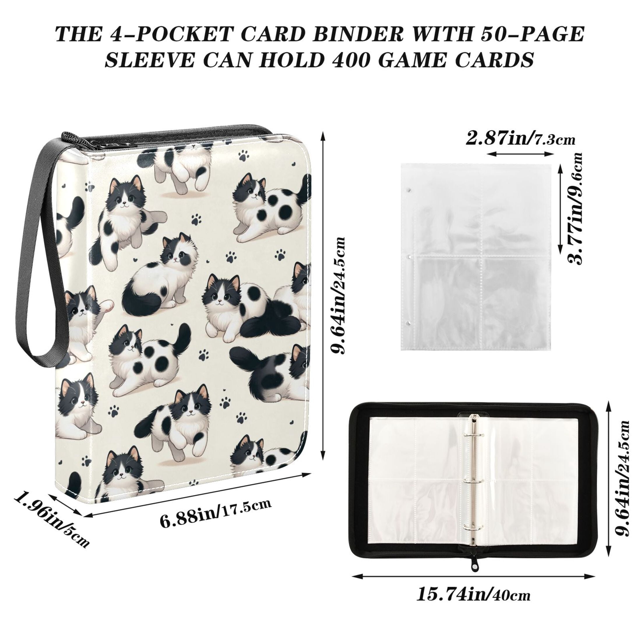ALAZA Cute Cat Footprint Trading Card Binder 4 Pocket Cards Collection Album 400 Folder Holder