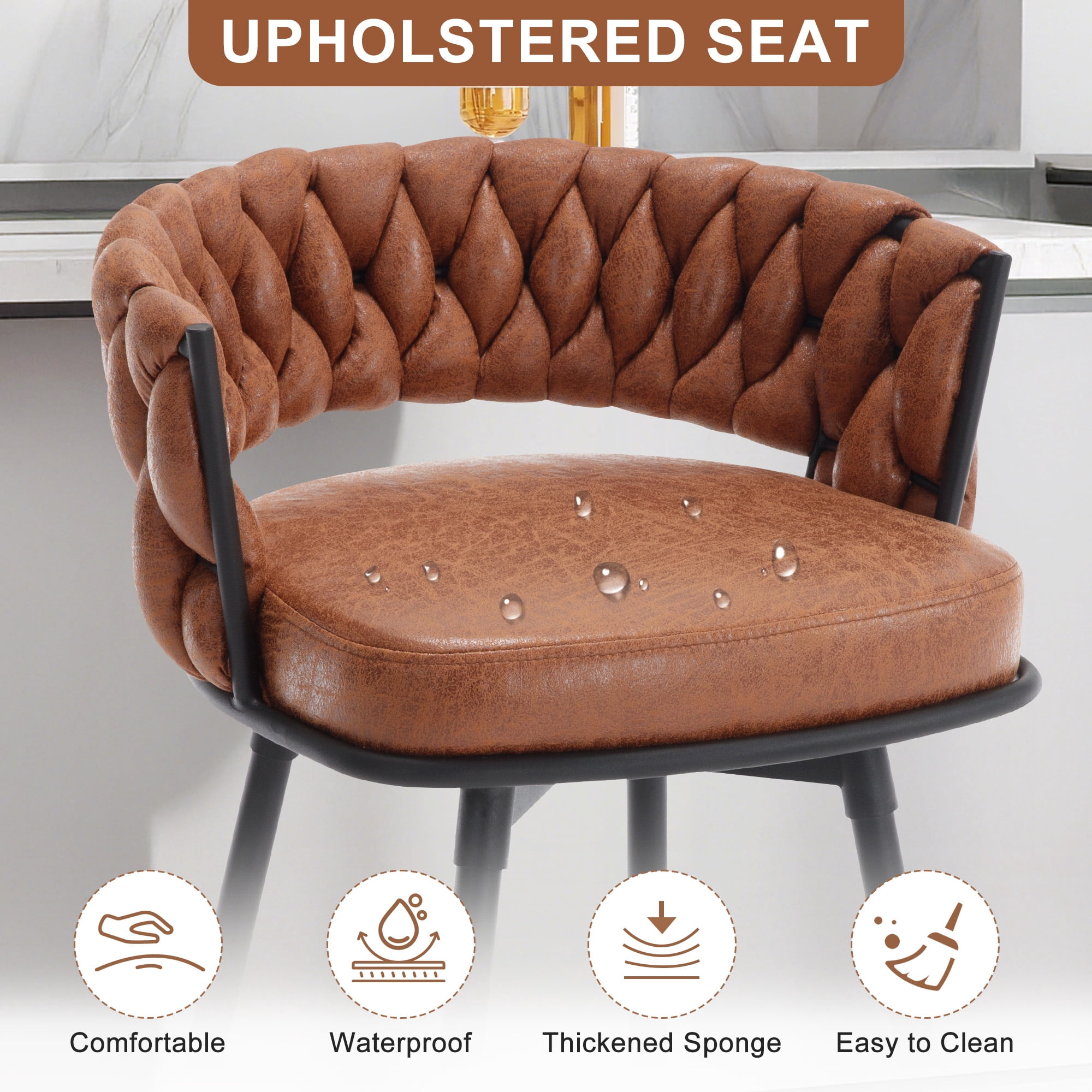 MYFUNT Bar Stools Set of 4, 30" Counter Height Stools, 180° Swivel Woven Back Barstools with Metal Footrest, Modern Bar Stools for Kitchen Island, Cafe, Pub, Whiskeybrown