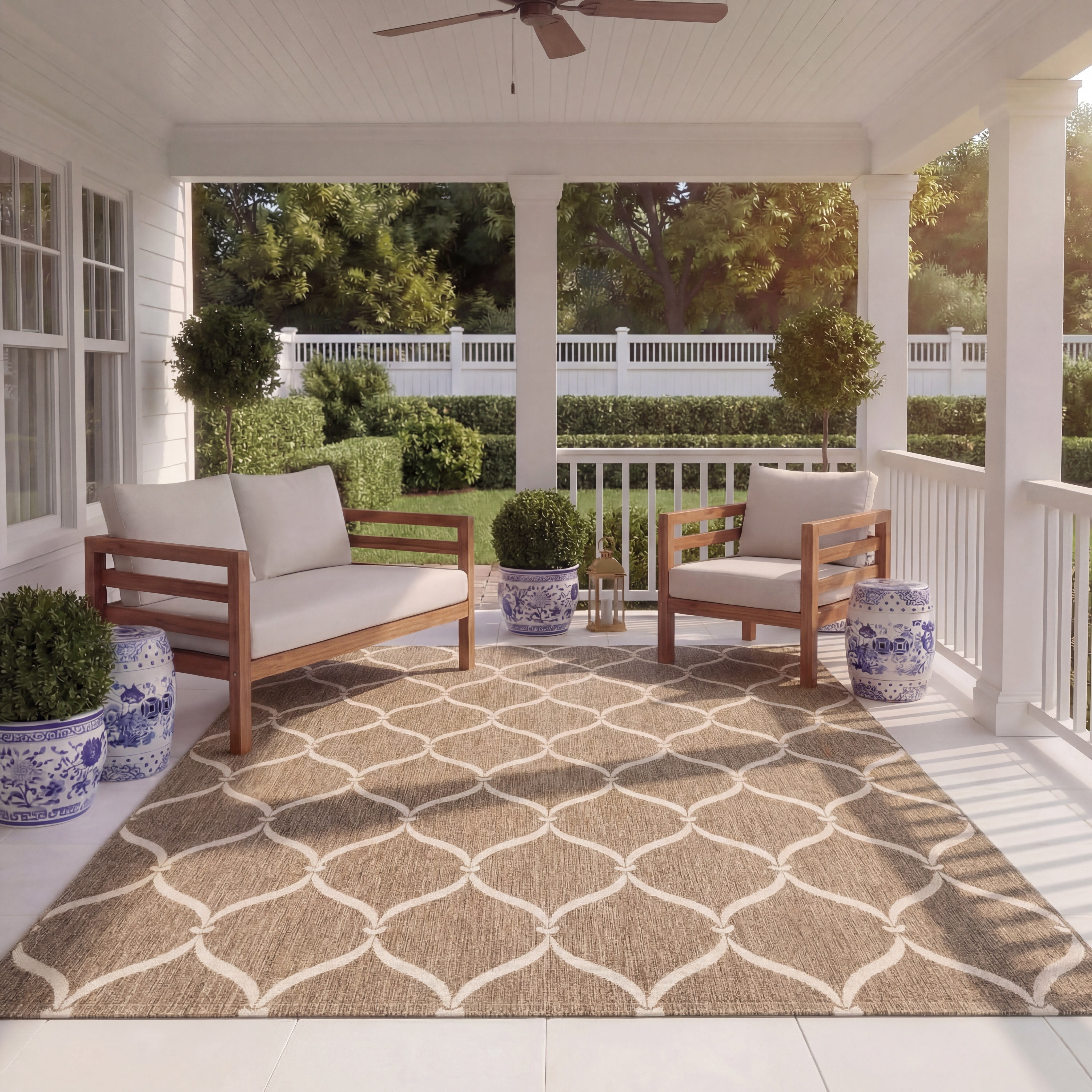SAFAVIEH Courtyard Linnet Geometric Indoor/Outdoor Area Rug, Brown/Beige, 6'7" x 6'7" Square