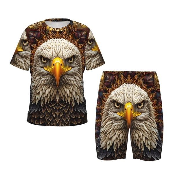 Balery Vintage Pattern Bald Eagle Conjunto de Pijama Infantil de Manga Corta con Estampado – Ropa de Dormir de Algodón Suave-XX-Large